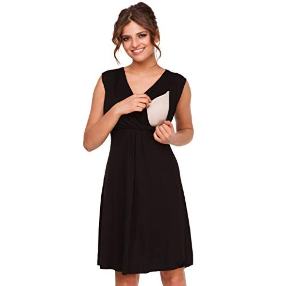 Happy Mama black nursing skater dress sleeveless S